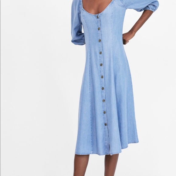 midi denim dress zara